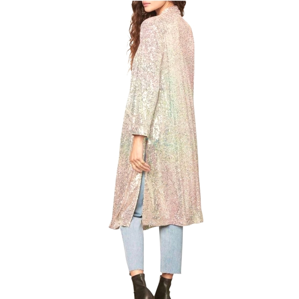 BB DAKOTA Nwot Silver Sequin Showstoper By Steve Madden Duster/Jacket - Picture 13 of 17